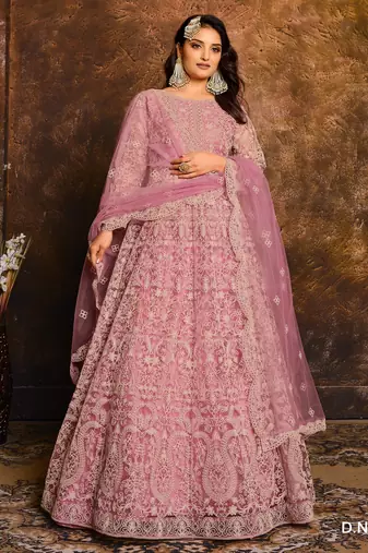 PINK COLOR CORDING WORK HEAVY NET SEMI STICHED DESIGNER GOWN 