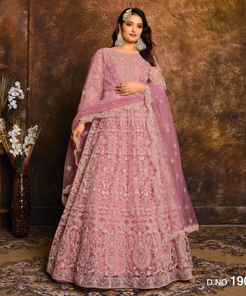 PINK COLOR CORDING WORK HEAVY NET GOWN 
