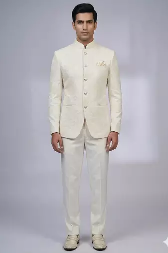 Cream color traditional wear jodhpuri for men | premium designer bandhgala ethnic wear