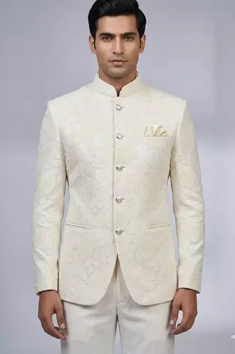 Cream color traditional wear jodhpuri for men | premium designer bandhgala ethnic wear