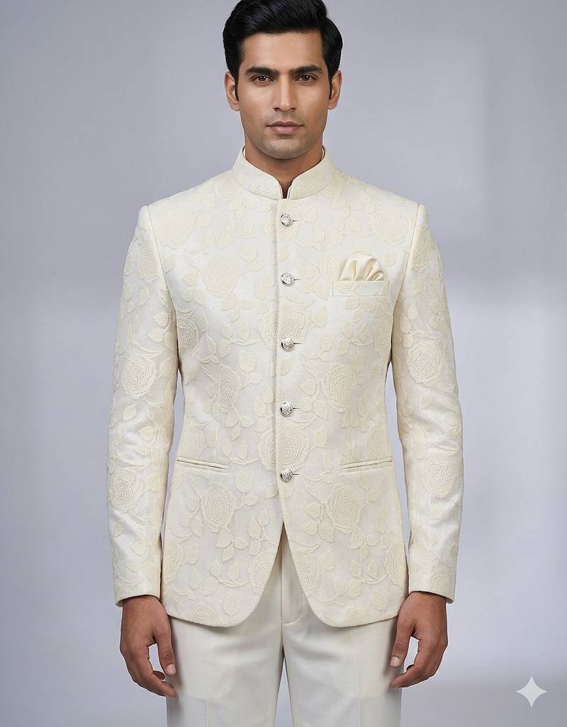 Cream color traditional wear jodhpuri for men | premium designer bandhgala ethnic wear