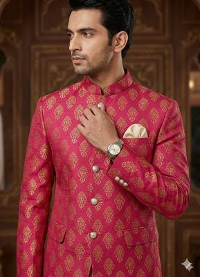 Hot pink color jecquard jodhpuri for men | premium designer bandhgala ethnic wear 2