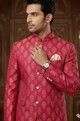 Hot pink color jecquard jodhpuri for men | premium designer bandhgala ethnic wear