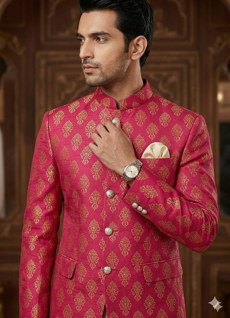 Hot pink color jecquard jodhpuri for men | premium designer bandhgala ethnic wear