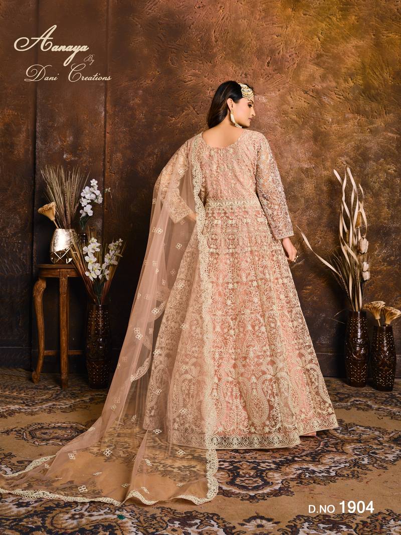 PEACH COLOR CORDING WORK HEAVY NET SEMI STICHED DESIGNER GOWN 