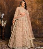 PEACH COLOR CORDING WORK HEAVY NET SEMI STICHED DESIGNER GOWN 