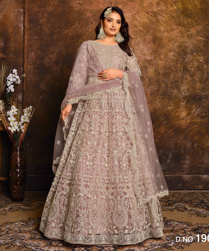 ONION PINK COLOR CORDING WORK HEAVY NET SEMI STICHED DESIGNER GOWN 