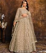 BEIGE COLOR CORDING WORK HEAVY NET SEMI STICHED DESIGNER GOWN 