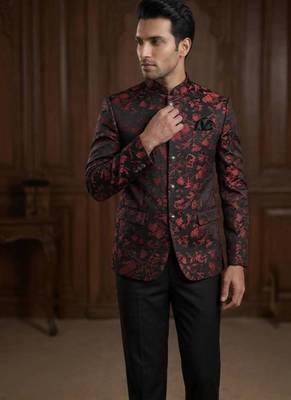 Floral maroon black weaving jodhpuri for men | premium designer bandhgala ethnic wear 2