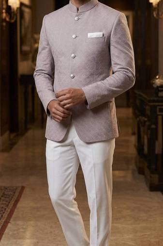 Light pink jacquard jodhpuri for men | premium designer bandhgala ethnic wear