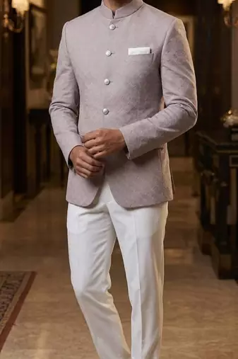Light pink jacquard jodhpuri for men | premium designer bandhgala ethnic wear