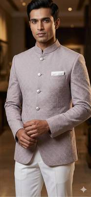 Light pink jacquard jodhpuri for men | premium designer bandhgala ethnic wear 2