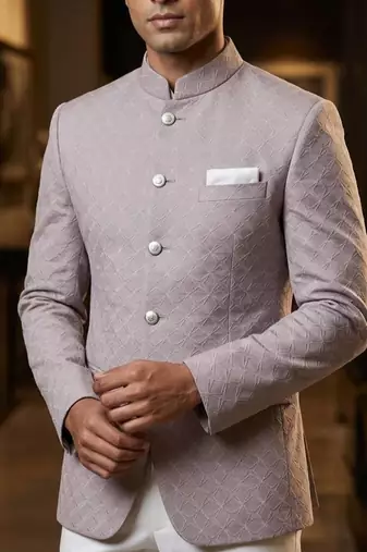 Light pink jacquard jodhpuri for men | premium designer bandhgala ethnic wear