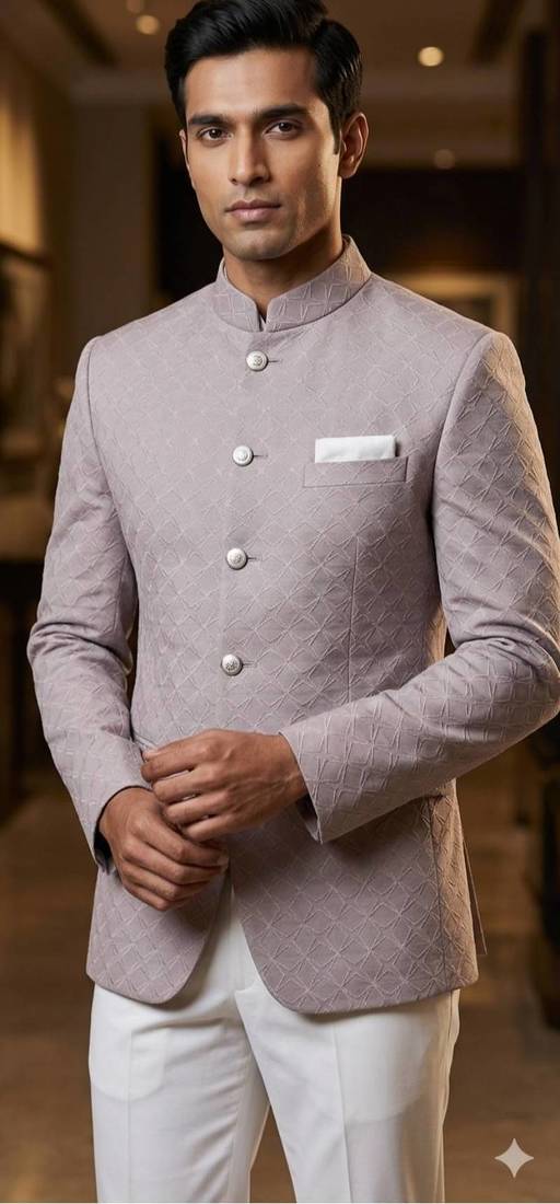 Light pink jacquard jodhpuri for men | premium designer bandhgala ethnic wear