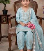 new fancy sky blue embroidered kurta with salwar & dupatta set