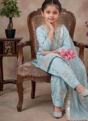  fancy sky blue embroidered kurta with salwar & dupatta set 3