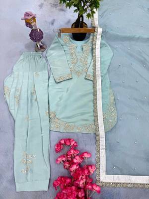  fancy sky blue embroidered kurta with salwar & dupatta set 4