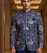 Navy blue flower weaving color jodhpuri for men | premium designer bandhgala ethnic wear