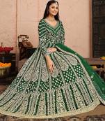 GREEN COLOR CORD N SEQUNCE WORK NET SEMI STICHED DESIGN GOWN 