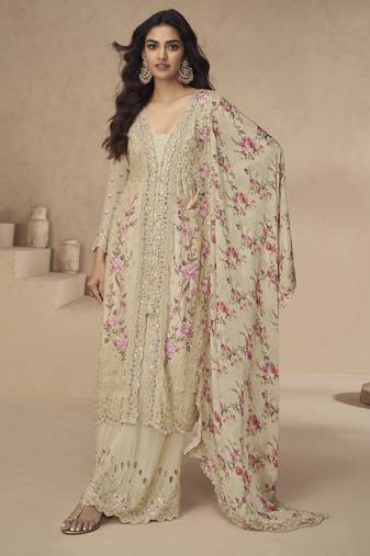 Premium chinon silk salwar suit set with matching dupatta