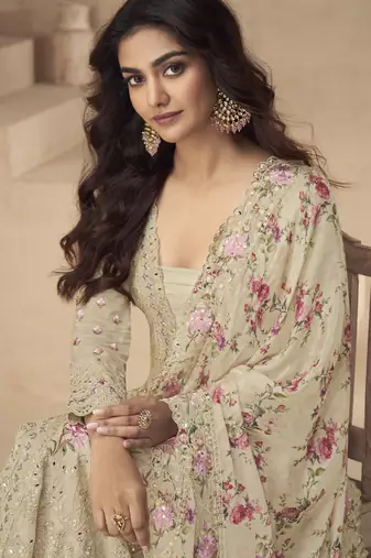 Premium chinon silk salwar suit set with matching dupatta