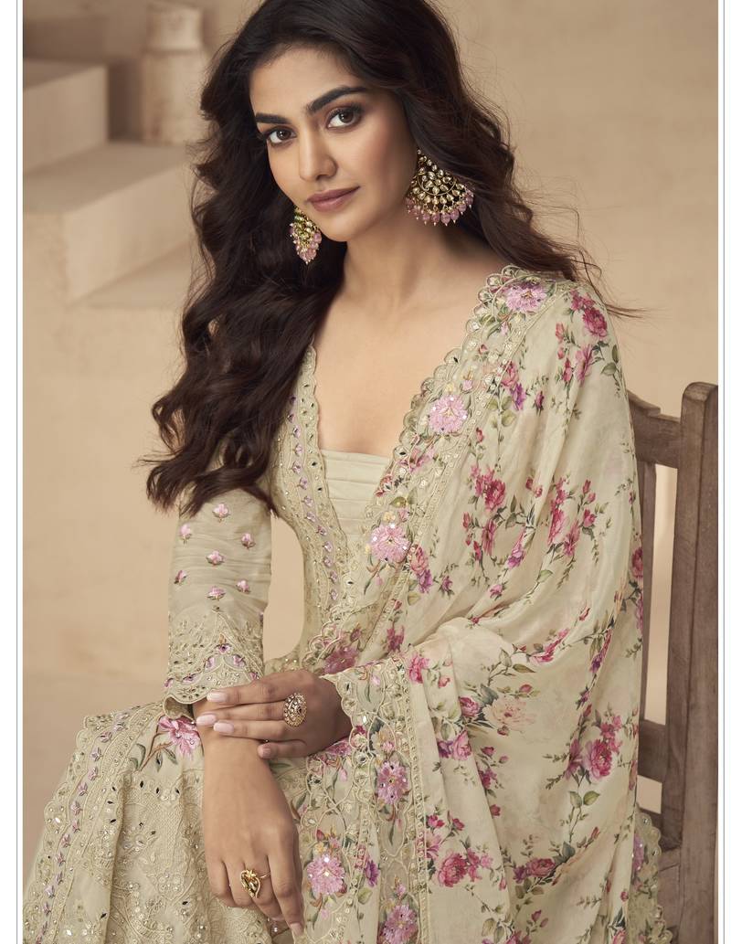Premium chinon silk salwar suit set with matching dupatta