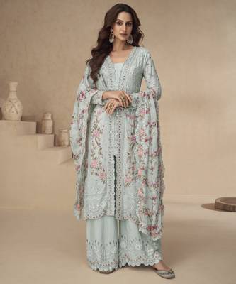  chinon silk salwar suit set with matching dupatta 1
