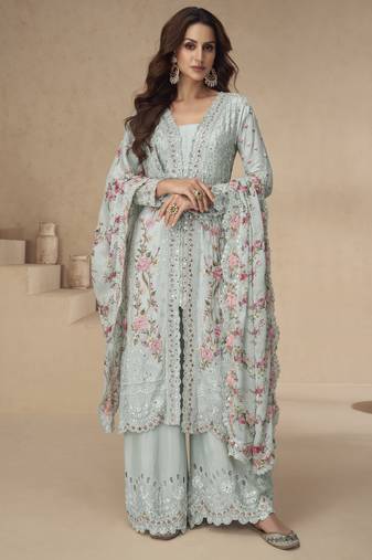Premium chinon silk salwar suit set with matching dupatta