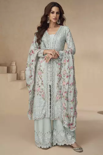 Premium chinon silk salwar suit set with matching dupatta