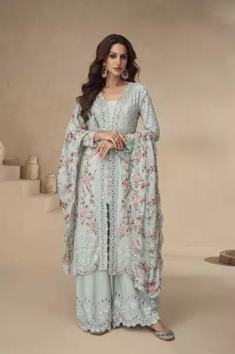 Premium chinon silk salwar suit set with matching dupatta