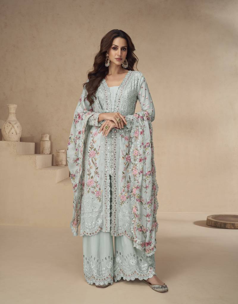 Premium chinon silk salwar suit set with matching dupatta