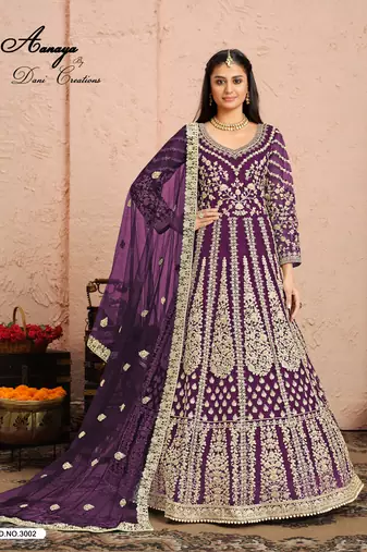 WINE COLOR CORD N SEQUNCE WORK NET SEMI STICHED DESIGN GOWN