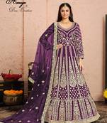 WINE COLOR CORD N SEQUNCE WORK NET SEMI STICHED DESIGN GOWN