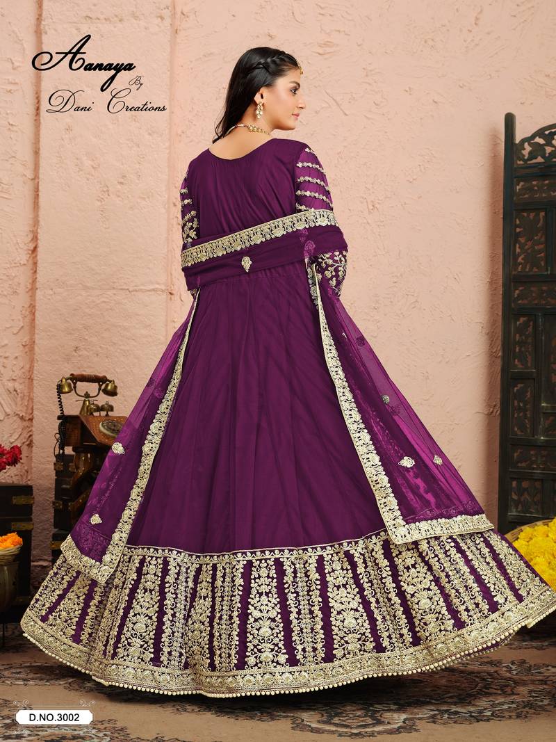 WINE COLOR CORD N SEQUNCE WORK NET SEMI STICHED DESIGN GOWN