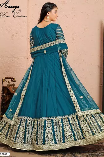 DARK TURQUOISE COLOR CORD N SEQUNCE WORK NET DESIGN GOWN