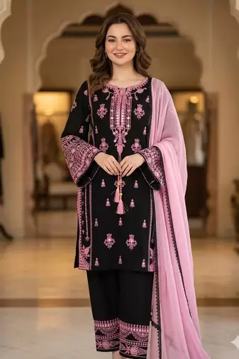 Black Rayon Embroidered mirror Kurta Pant Set with Dupatta