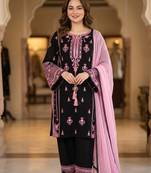 Black Rayon Embroidered mirror Kurta Pant Set with Dupatta