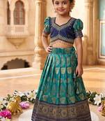 Teal pure silk zari with heavy maggam work lehenga choli
