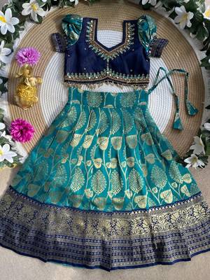 Teal pure silk zari with heavy maggam work lehenga choli 2