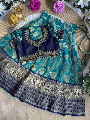 Teal pure silk zari with heavy maggam work lehenga choli 3