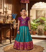 Teal pure silk zari with heavy maggam work lehenga choli