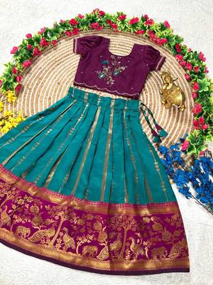Teal pure silk zari with heavy maggam work lehenga choli 2