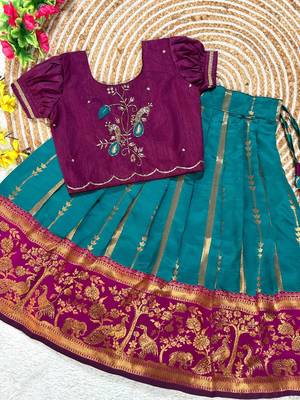 Teal pure silk zari with heavy maggam work lehenga choli 3