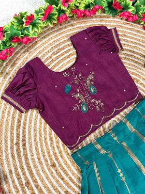 Teal pure silk zari with heavy maggam work lehenga choli 4