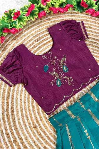 Teal pure silk zari with heavy maggam work lehenga choli
