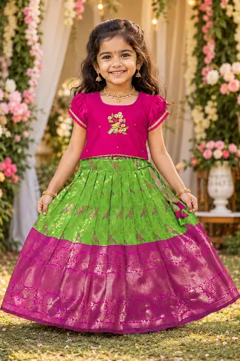 Perrot pure silk zari with heavy maggam work lehenga choli