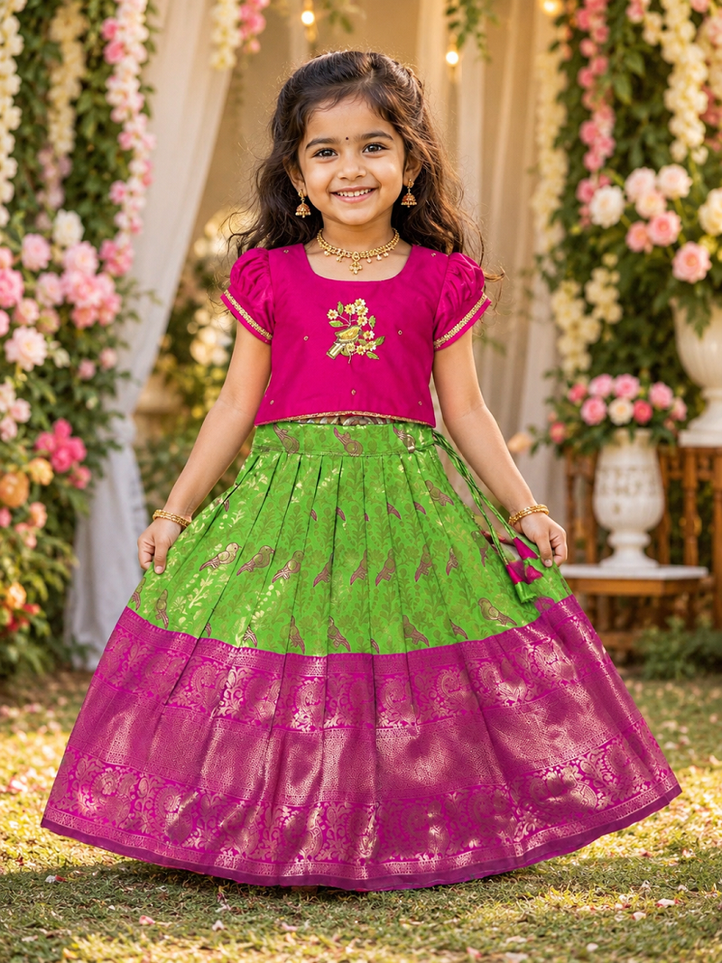 Perrot pure silk zari with heavy maggam work lehenga choli