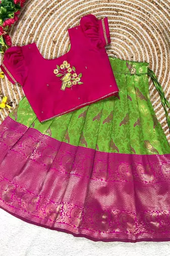 Perrot pure silk zari with heavy maggam work lehenga choli