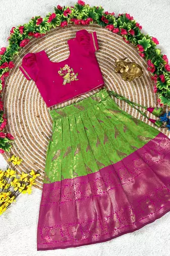 Perrot pure silk zari with heavy maggam work lehenga choli