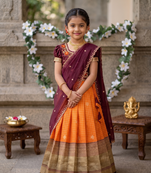 Vichitra silk zari with heavy maggam work kids half saree